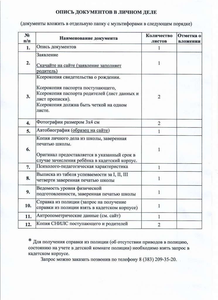 опись поступление