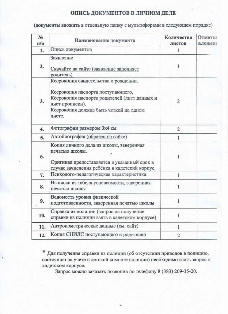 поступление опись